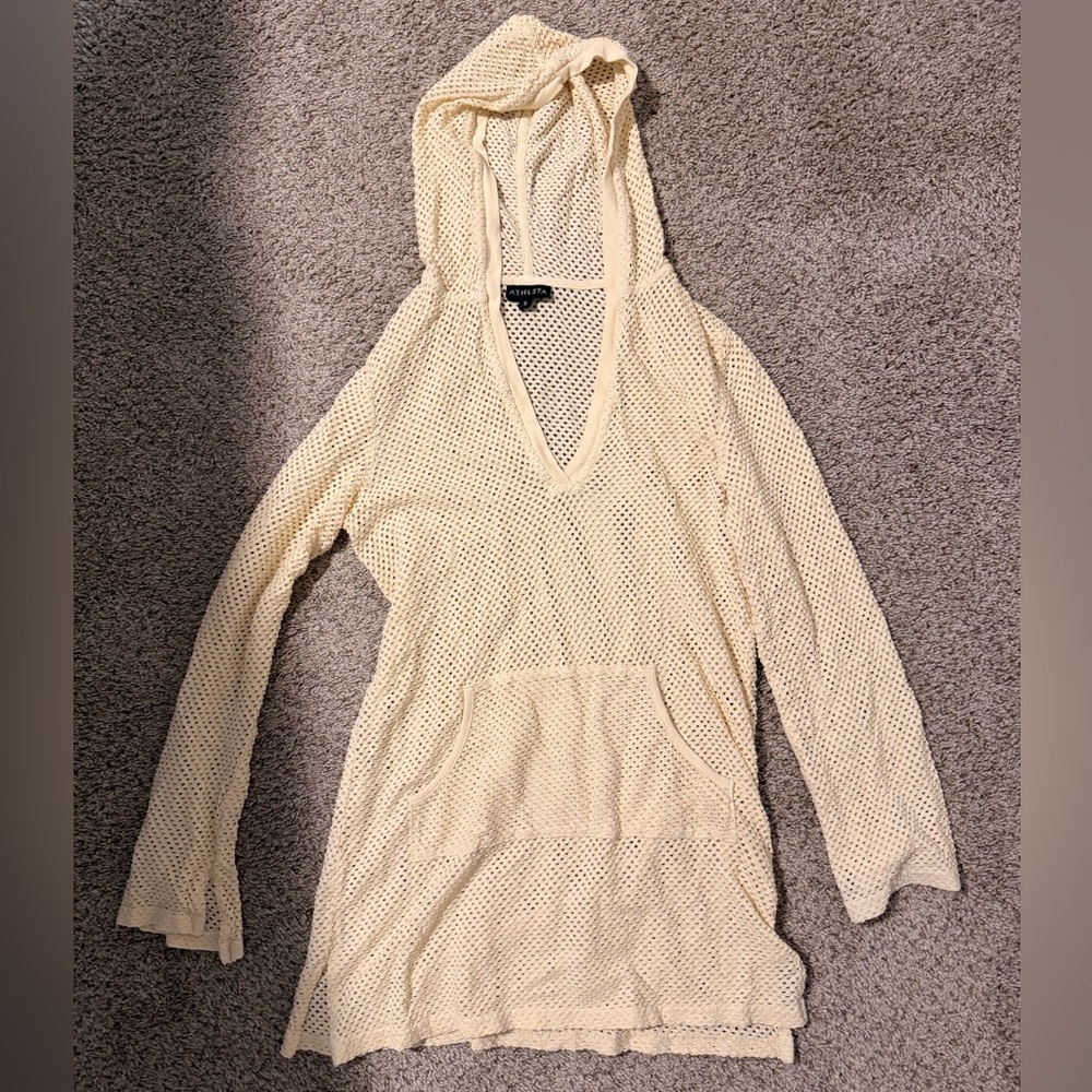 Athleta Cream Mesh Hooded Coverup